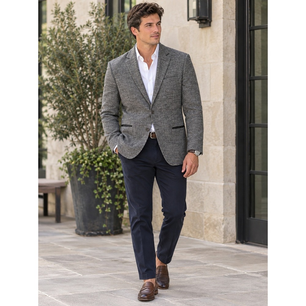John Varvatos Blazer Mens 40R Herringbone Wool Silk Blend Sport Coat Brown Gray